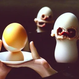 Creepy folk people eating eggs