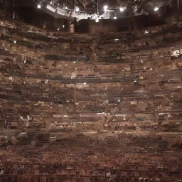 a single chair on stage under spotlight at a dark and empty symphony hall as seen from stage