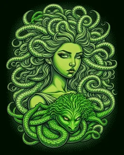 medusa tattoo design, traditional tattoo style, t-shirt design, fantasy art, digital painting, clean dark background, 8K