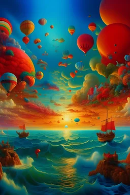 Surrealistisches Bild, Viele Viele Sachen Farbig von Himmel Meer