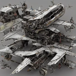 Post Apocalyptic Passenger Plane, Covered in Scrap Armor and Weapons