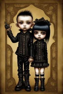 young goth girl and boy, dressed in gothpunk clothing and boots, sign reads "GOTHFEST", by naoto hattori