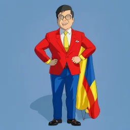 Caricature of the President of Colombia Gustavo Petro, Yellow, Blue and Red Color, Full Body, Giving a Speech, 4k