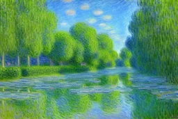 City near trees, Photography, hyperrealism, hd, claude monet impressionism painting