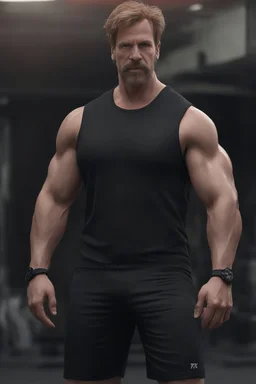 ProtoVision - Absolute Reality - Realism Engine XL - PhotoReal, What if Molly Ringwald was an extremely muscular man with a goatee, wearing a black muscle shirt and Bermuda shorts, 4k, 8k, 32k UHD, Hyper realistic, extremely colorful, vibrant, photorealistic, realistic, sharp, highly detailed, professional quality, beautiful, awesome, majestic, superb, trending on artstation, pleasing, lovely, Cinematic, gorgeous,