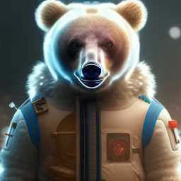 Cyberpunk Portrait of cyborg bear child with brown hair and with cute face, north pole snowy vibe , perfect composition, hyperrealistic, super detailed, 8k, high quality, trending art, trending on artstation, sharp focus, studio photo, intricate details, highly detailed, by greg rutkowski