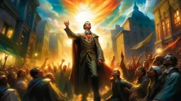 In this light chapter, we are shown a wonderful picture of John Harrison's victory after a fierce battle against the evil forces and the curse that controlled the city. The picture highlights victory and success, as John appears standing in the middle of the liberated city, his face shining with pride and victory. Bright light streams through the fading clouds, giving the picture rays of success and hope. The light color of the sky reflects the transition from darkness to light, expressing the