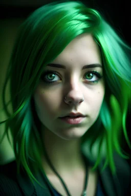 Девушка,Зеленые волосы,Зеленые глаза,У нее Телекинез