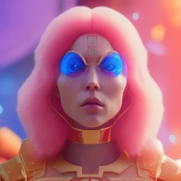 A portrait of a crystalised blue pink extraterrestrial, gold, diamonds, sunny background, atmospheric, realistic, unreal engine, 8k. Cinematic lighting, octane render.