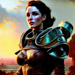 Drawing of beautiful face,'beautiful,Busty Cait(Fallout4)',intense stare, ancient skintight armor, balanciaga fashion clothe painting by gaston bussiere, greg rutkowski, yoji shinkawa, yoshitaka amano, tsutomu nihei, donato giancola, tim hildebrandt, Oil on canvas, cinematic composition, extreme detail,fit full head inside picture,16k