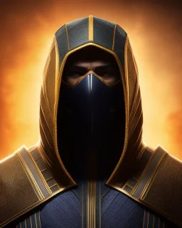 Scorpion, mask cover whole face and hood , mortal kombat 11, highly detailed, hyper-detailed, beautifully color-coded, insane details, intricate details, beautifully color graded, Cinematic, Color Grading, Editorial Photography, Depth of Field, DOF, Tilt Blur, White Balance, 32k, Super-Resolution, Megapixel, ProPhoto RGB, VR, Half rear Lighting, Backlight, non photorealistic rendering