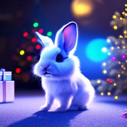 a cyber robot bunny, cute furry, dramatic lighting, xmas background, screenshot from a pixar movie, highly detailed, imax 4k