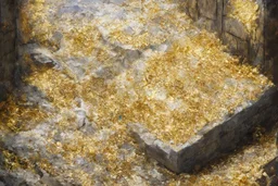 dnd, fantasy, watercolour, large strokes, stylistic, large and deep dungeon, piles of gold, chests full of gold, various gems, various riches, opulent, grandiose
