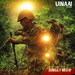 vietnam war. jungle. cd cover. bokeh. lens flare. warm lights. high detailed