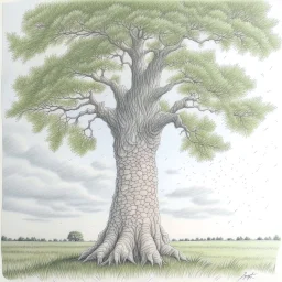 tree, colored pencil drawing, realistic, serene, landscape, detailed