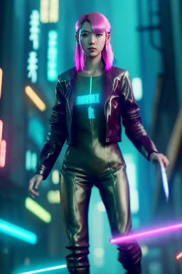 Blade runner portrait, Asian cyber woman:: symmetry photography, cyberpunk, pink hair, makeup, long line eye, light iris, :: latex coat :: cinematic, Ultra realistic, dark scene, soft color, highly detailed, unreal engine 5, RTX, ultra detail, 3d, finely drawn, high definition.