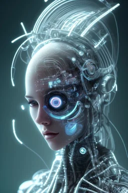 cyberpunk, head, women, portrai,face cry, eye tears, tron, cyborg, robot, cyborg, white hair, seven , perfekt, real, dream, hr giger