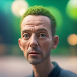 just a head, no body, against greenscreen background,bokeh like f/0.8, tilt-shift lens 8k, high detail, smooth render, down-light, unreal engine