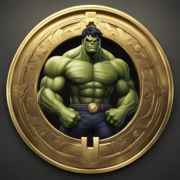 hulk logo animated inside a golden medalion