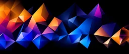 Black dark deep blue purple violet pink beige white yellow gold orange abstract background. Color gradient. Geometric shape. Line triangle polygon polyhedron 3D. Metal. Banner. Wide. Panoramic.
