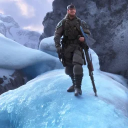 Tactical Marine Scaling an Icy Mountain Base, 8K Quality