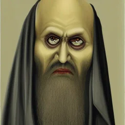 Nosferatu four yellow eyes with tentacle beard grey skin and vampire fangs as a Russian Orthodox bishop