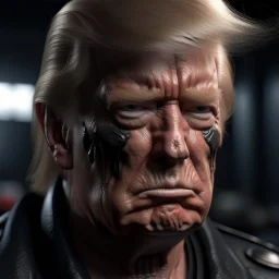 4K. REALISTIC FULL DETAILS, full realism, Donald Trump en terminator répare son oreille