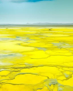 A light yellow wasteland with acid pools painted by Piet Mondrian