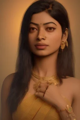 Indian actress Rashmika Mandanna, by Mahmoud Sai, Cartographic, Circuitry, Golden Hour, Closeup-View, 16k, Lumen Global Illumination, Diffraction Grading