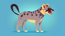 Cute chibi-style hyena dog, eating a big bony skeleton, cartoony, colorful, exaggerated, simplified, adorable