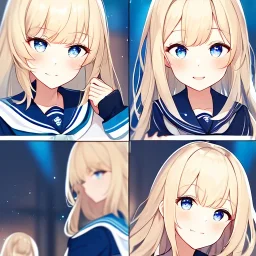 Clear focus,High resolution, Light Blonde hair, and blue eyes, kawaii style, wearing a sailor uniform, Great quality comic