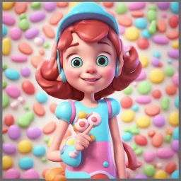 candy girl teenager, stylized 3d. pixar, cartoon