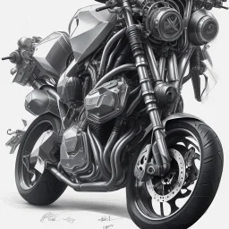 technical concept study, pencil sketch, motorcycle the inspired 2019 Honda CB1100 RS