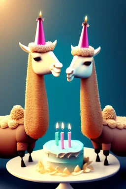 Two lamas are having a birthday cake