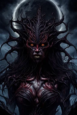 A dramatic digital painting portraying a horror monster under the Moon, veins pulsing, claws of temptation visible, soul in turmoil. In the style of Luis Royo and Boris Vallejo and Giger, vivid colors, swirling brushstrokes, highly detailed, 8k resolution, surrealistic., juicy emotions, painting, gloomy fantasy, gloomy day, dark world, portrait, oil and graphite, wide strokes, a weaving frame around, by Ryohei Hase, Agnes Cecile, Raymond Swanland, Anne Bachelier