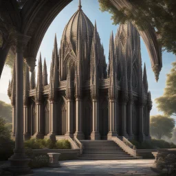 Exterior view Gothic temple hyper-detailed 8k work of art