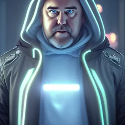 John Candy in a hoodie cyberpunk very detailed cinematic unreal engine photo realistic