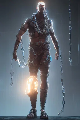 Full body Cyberpunk Greek statue of a man in chains , future classic, unreal engine, epic high details high quality