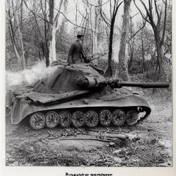 ww1 german tank with soldiers in a forest medieval print black & white