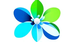 Minimalist illustration of a flower. Shapes are simples. Style is cutout. Colors are vivid, electric blue, electric green and electric grey. White background.