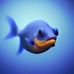 3D render of a cute tropical fish in an aquarium on a dark blue background, digital art