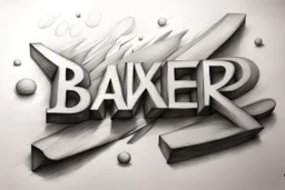a drawing with sketch lead pencil, The word "BAXER" floating like a big sign, strong painting