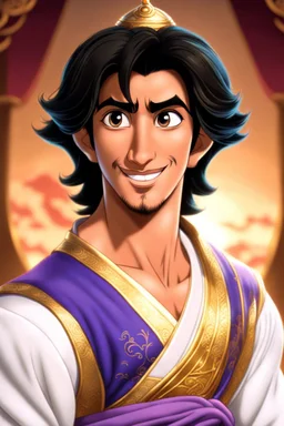 disney japanese prince aladdin with asian eyes, small eyes, japanese asian