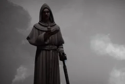 Torch lit statue of priest, atmospheric, realistic, unreal engine, cinematic lighting, octane render.