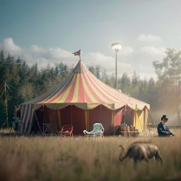 Ultra realistic circus scene. Amazing Stronger man, waist up view, Wes Anderson style, dark ambient, highly detailed, concept art, unreal engine 5, god rays, ray tracing, RTX, lumen lighting, ultra detail, volumetric lighting, 3d, finely drawn, high definition, high resolution.