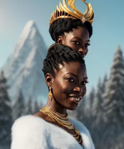 a fancy portrait of a snow african Queen by Greg Rutkowski, Sung Choi, Mitchell Mohrhauser, Maciej Kuciara, Johnson Ting, Maxim Verehin, Peter Konig, 8k photorealistic, cinematic lighting, HD, high details, dramatic, atmosphereric, trending on artstation