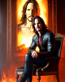 "matt mercer sitting in a comfy chair by a fireplace full-scale head and shoulders portrait, 8k resolution concept art portrait by Greg Rutkowski, Artgerm, WLOP, Alphonse Mucha dynamic lighting hyperdetailed intricately detailed Splash art trending on Artstation triadic colors Unreal Engine 5 volumetric lighting Splash art fantasy