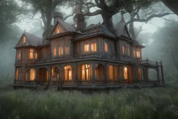 fantasy victorian house surrounded by forest