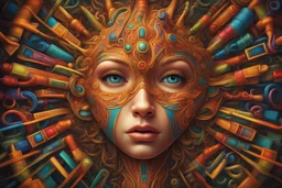 a painting of a face with many different vibrant neon colors, a poster by Naoto Hattori, behance contest winner, maximalism, maximalist, tarot card, poster art, sf, intricate artwork masterpiece, ominous, matte painting movie poster, golden ratio, trending on cgsociety, intricate, epic, trending on artstation, by artgerm, h. r. giger and beksinski, highly detailed, vibrant, production cinematic character render, ultra high quality model