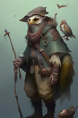 fantasy character, d&d, owlin, young, fisherman, leathers